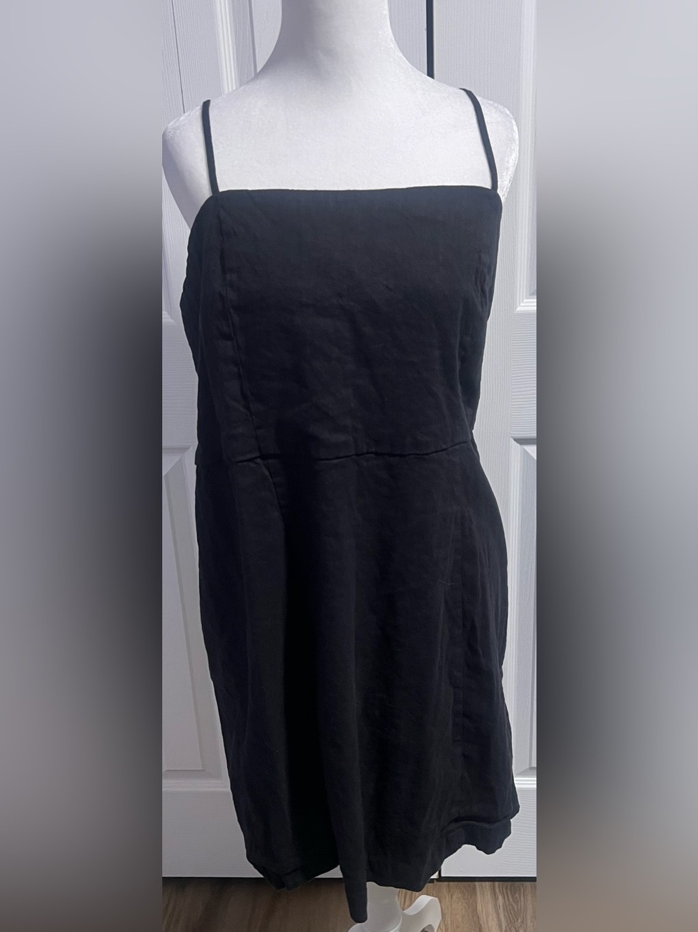 Halston Linen Blend Mini Dress in Black